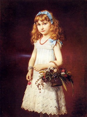 A Young Girl With A Basket Of Flowers