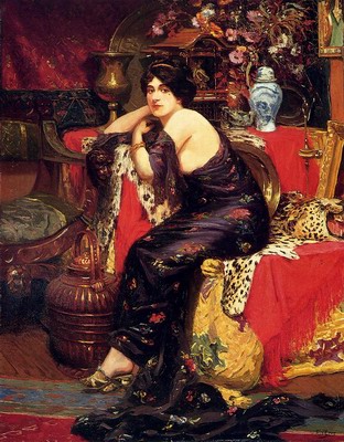 A harem Beauty Seated On A Leopard Skin