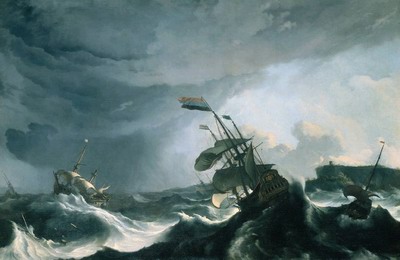 Ships in distress in a heavy storm