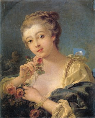 Young Woman with a Bouquet of Roses