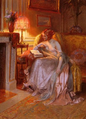 La Lecture Pres De La Lampe, reading by lamplight