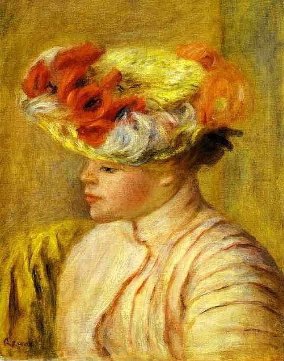 Young Woman Wearing a Hat with Flowers. (Jeune femme au chapeau de fleurs). 1892