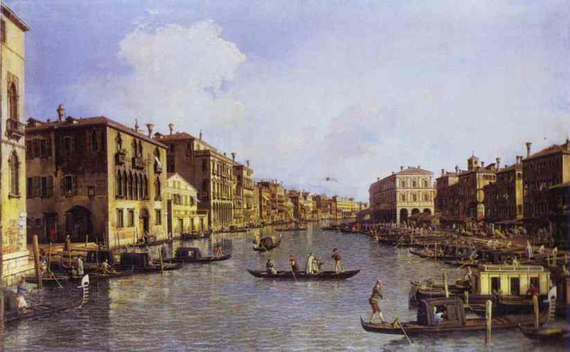 The Grand Canal Looking Down to the Rialto Bridge. c. 1758