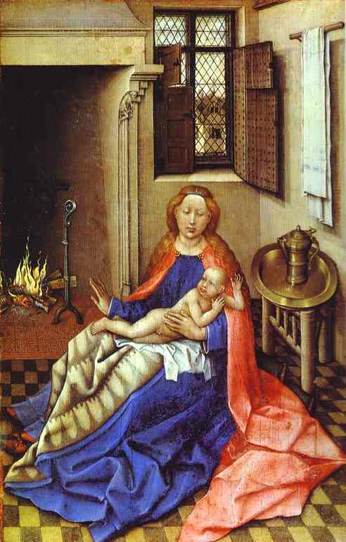 Madonna and Child before a Fireplace.