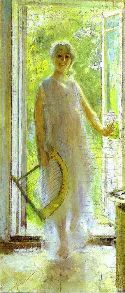 Young Woman on the Threshold. Oil on canvas moun