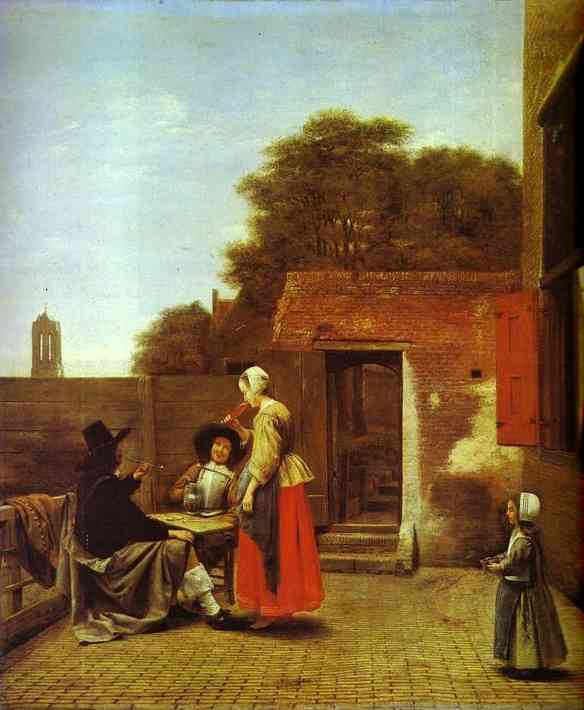 Oil painting:A Dutch Courtyard. c. 1660