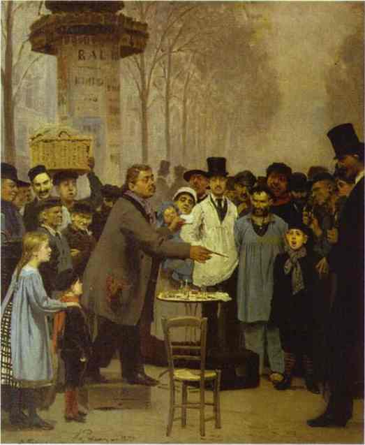 Oil painting:A Newspaper Seller in Paris. 1873
