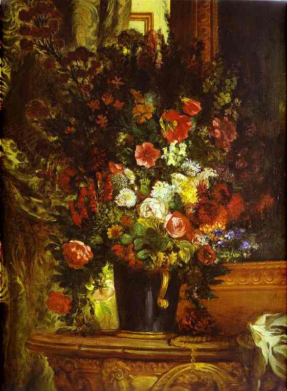 Oil painting:A Vase of Flowers on a Console. 1848