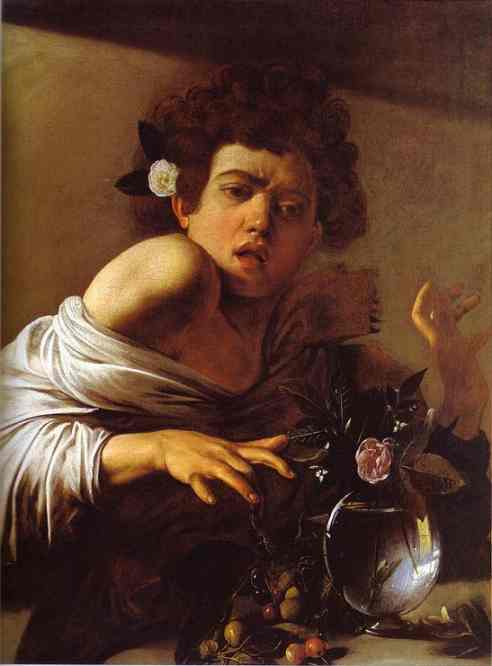 Oil painting:Boy Bitten by a Lizard. c.1593