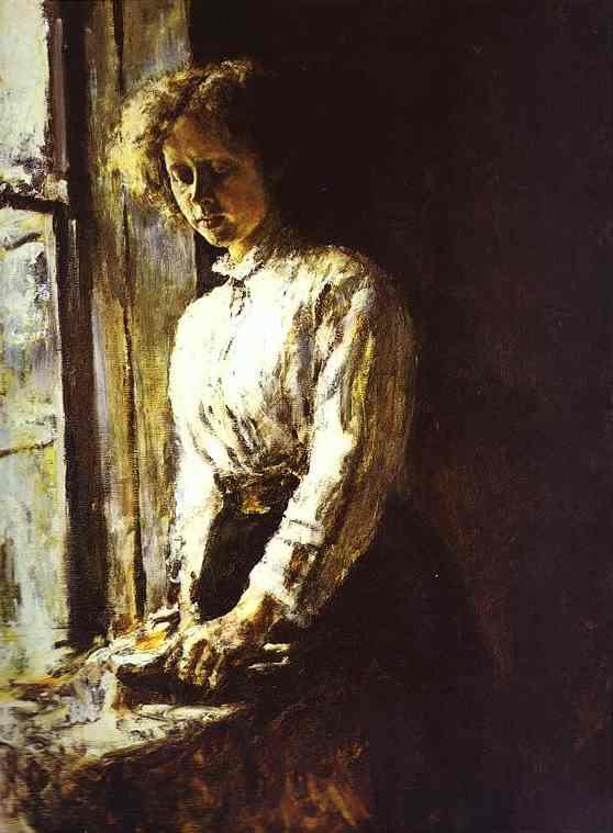 Oil painting:By the Window. Portrait of Olga Trubnikova. 1886