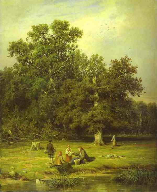 Oil painting:Gathering Mushrooms. 1870