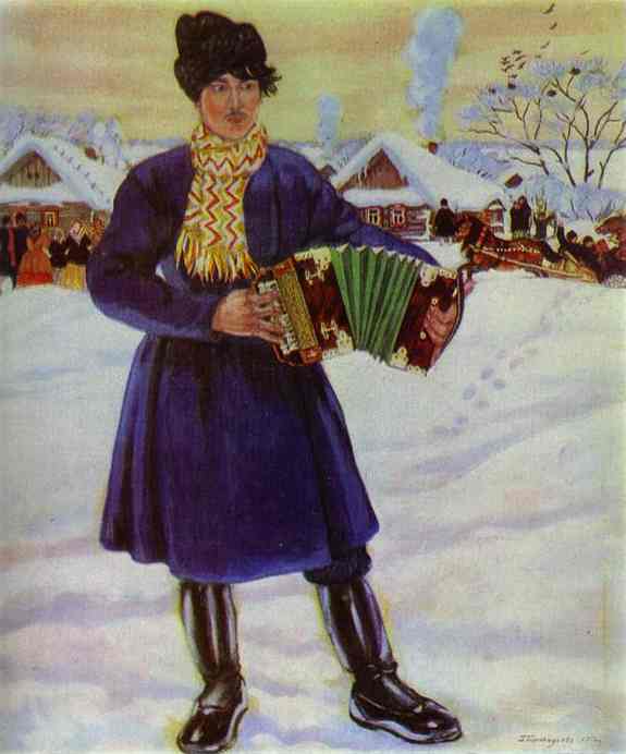 Oil painting: Pancake Tuesday in a Village./Maslenitsa in a Village. 1916