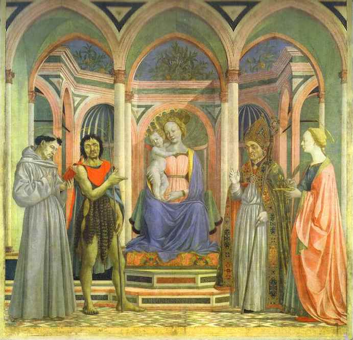 Oil painting:The Madonna and Child Enthroned with SS. Francis, John the Baptist, Zenobius and Lucy.