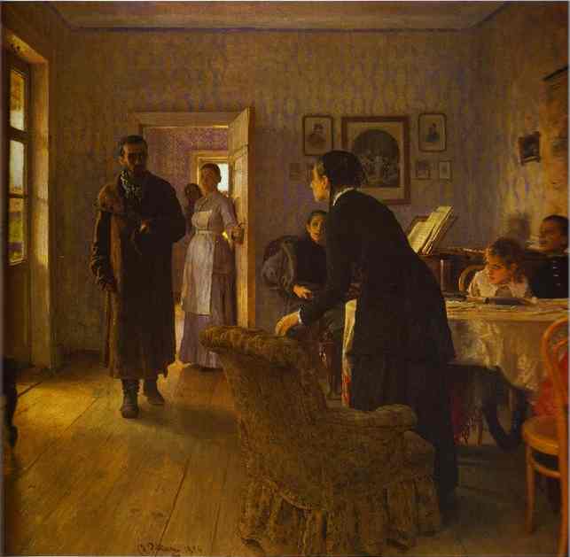 Oil painting:Unexpected Return. 1884