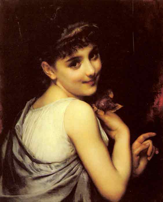Oil painting for sale:A Young Beauty Holding A Red Rose
