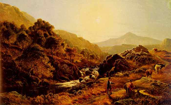 Oil painting for sale:Figures On A Path By A Rocky Stream