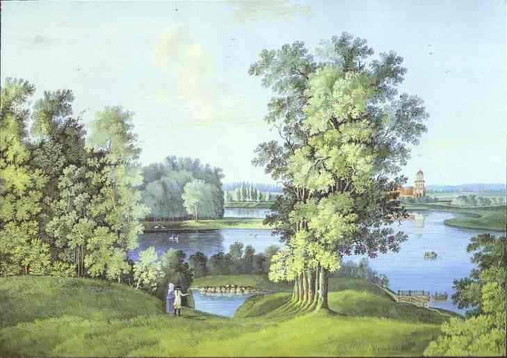 Oil painting:View of the Large Pond in the Tsarskoselsky Gardens. 1777