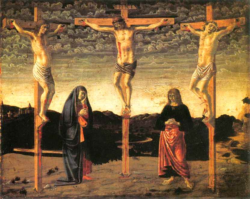 Oil painting:Crucifixion. c. 1450