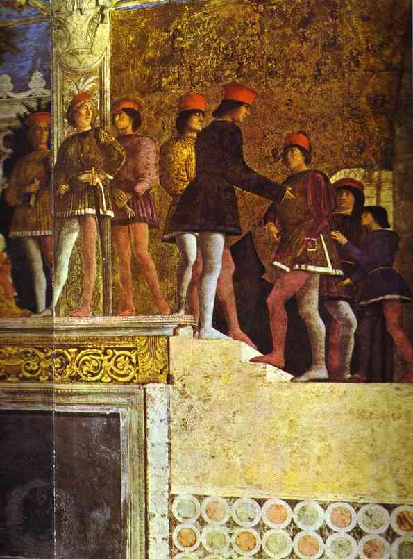 Oil painting:The Gonzaga Family and Retinue. Detail. 1465