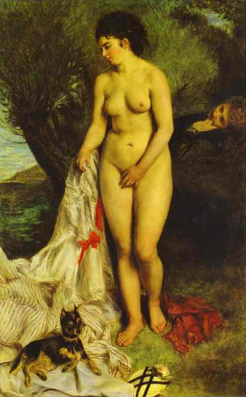 Oil painting:Bather (La Baigneuse au griffon). 1870