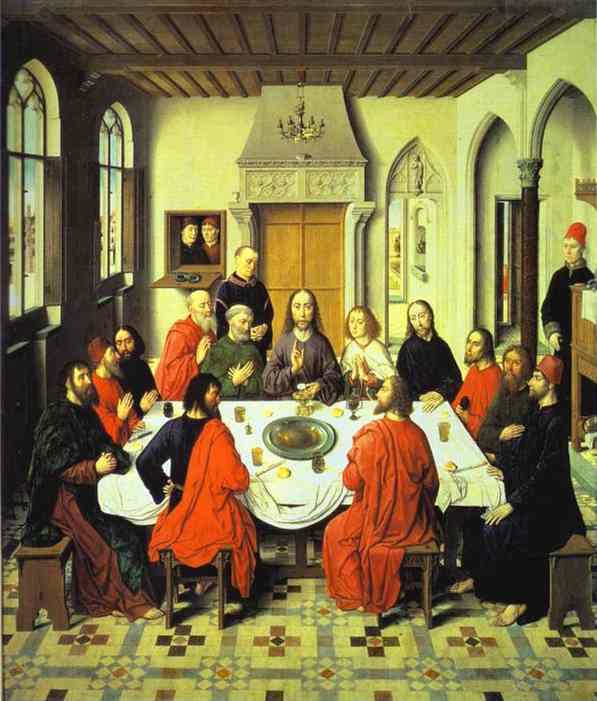 Oil painting:Last Supper (central section of an alterpiece). 1464