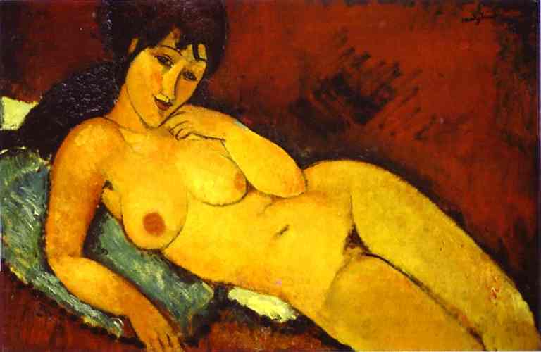 Oil painting:Nude on a Blue Cushion. 1917