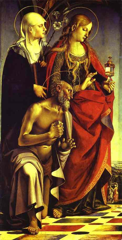 Oil painting:SS. Catherine of Siena, Mary Magdalene and Jerome. Left wing of the St.Agosino