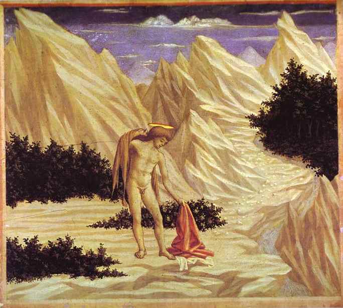 Oil painting:St. John in the Desert. c 1445