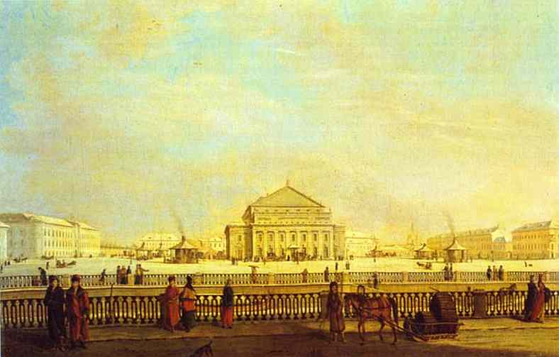 Oil painting:The Big Theater in St. Petersburg. c. 1796