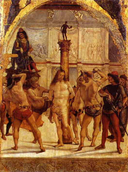 Oil painting:The Flagellation. c. 1475