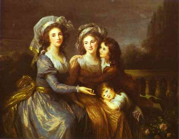 Oil painting:The Marquise de Peze and the Marquise de Rouget with Her Two Children. 1787
