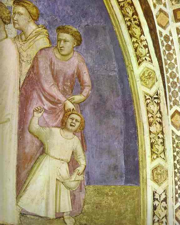 Oil painting:The Renunciation of Worldly Goods. Detail. c.1320