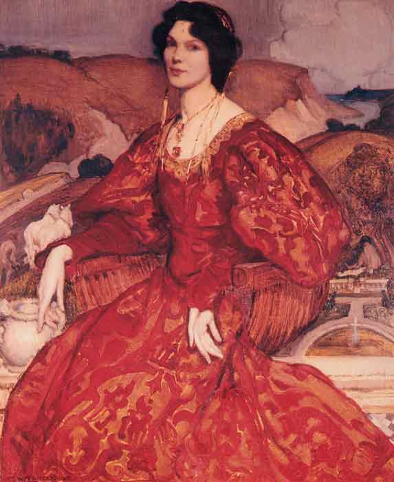 Oil painting for sale:Sybil Walker in Red and Gold Dress, 1905