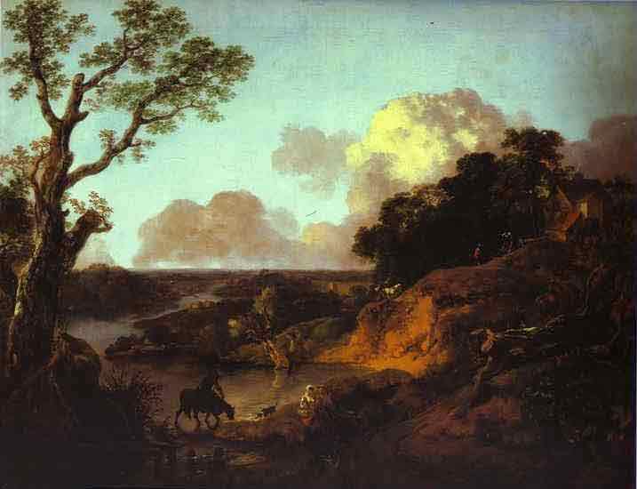 River Landscape with Rustic Lovers. c.1754