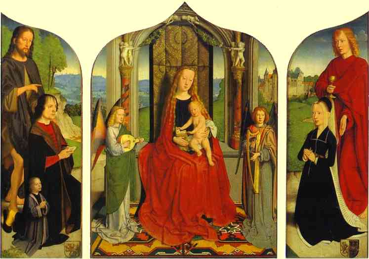 Oil painting:The Virgin and Child between Angel Musicians, with the Donor, His Wife and Family,