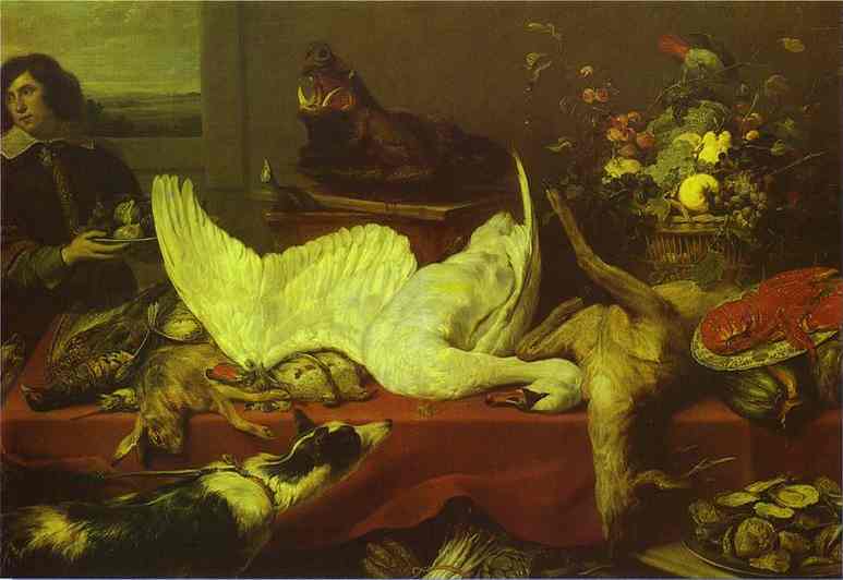 Oil painting:Still Life with a Swan. 1613-1620