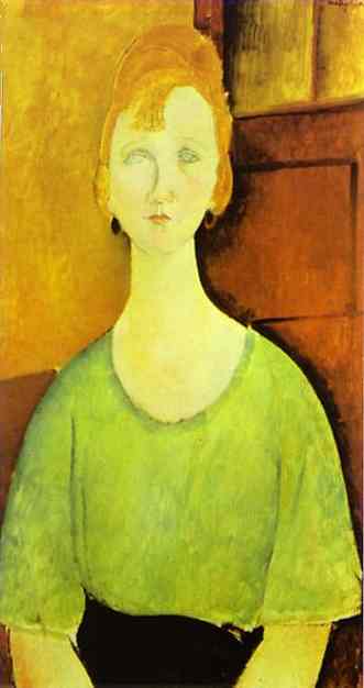 Oil painting:Girl in a Green Blouse. 1917