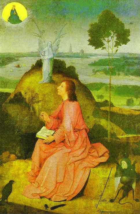 Oil painting:St. John the Evangelist on Patmos. 1485