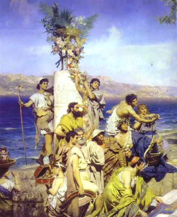 Oil painting:Phryne at the Festival of Poseidon in Eleusin. Detail. 1889