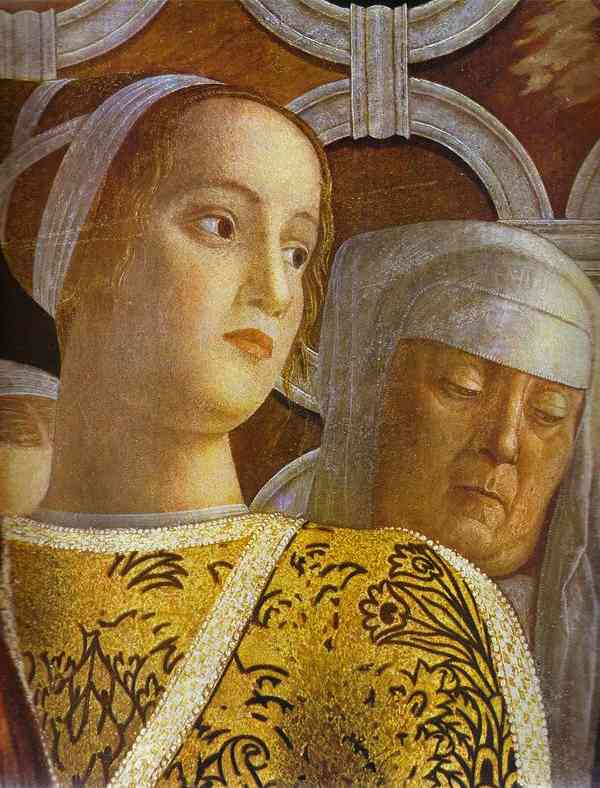 Oil painting:The Gonzaga Family and Retinue. Detail. 1465