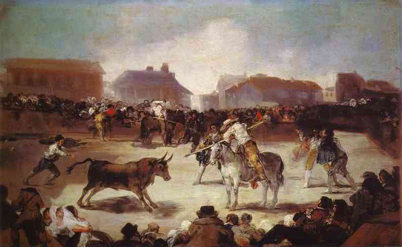 Oil painting:A Village Bullfight. c. 1812