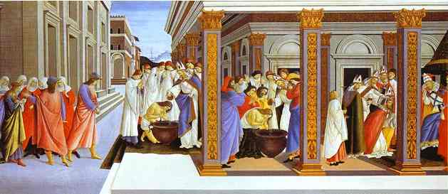 Oil painting:Baptism of St. Zenobius and his Appointment as Bishop. c.1500-1505