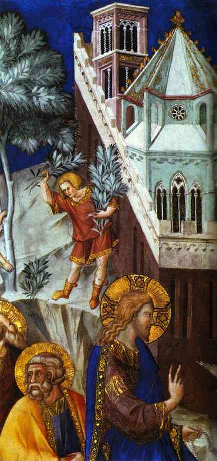 Oil painting:Entry of Christ into Jerusalem. Detail. c. 1320