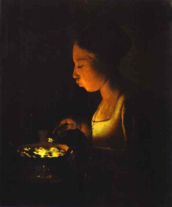 Oil painting:Girl with a Brazier. c. 1646