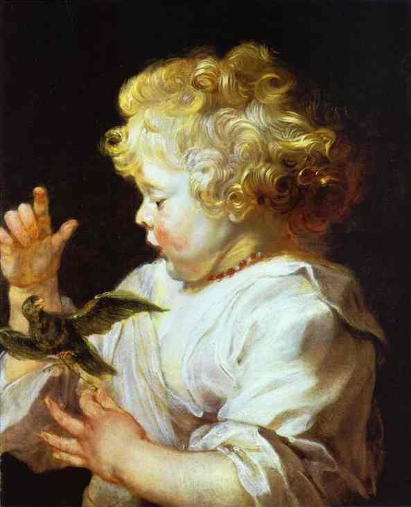 Oil painting:Infant with a Bird. c.1624