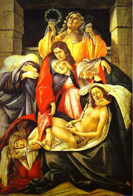 Oil painting:Lamentation over the Dead Christ. c.1495
