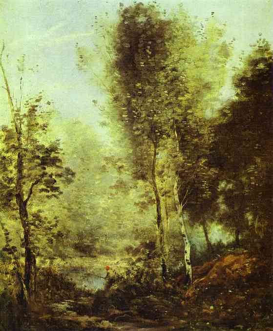 Oil painting:Pool in the Woods. c. 1865