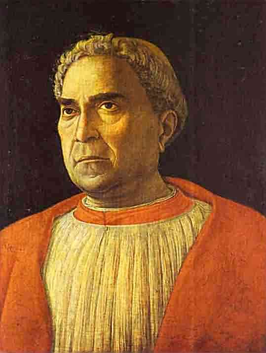 Oil painting:Portrait of Cardinal Lodovico Trevisano. c. 1459-1469