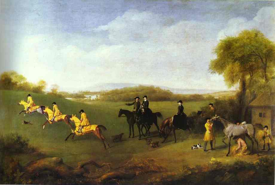 Oil painting:Racehorses Belonging to the Duke of Richmond Exercising at Goodwood. 1760-1761