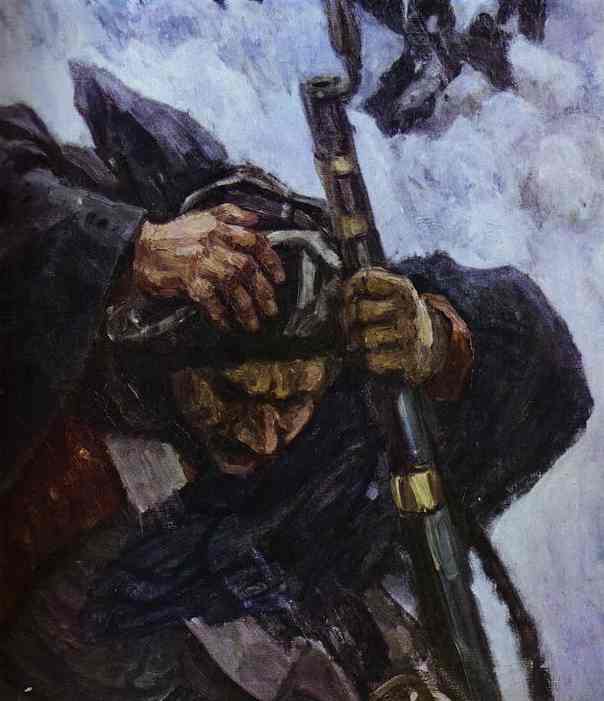 Oil painting:Russian Troops under Suvorov Crossing the Alps. Detail. 1899